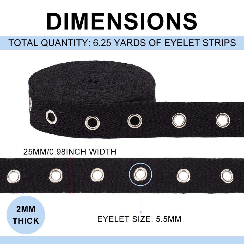 BENECREAT ruban œillets noir coton 25 mm 5,7 m