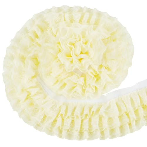 BENECREAT Galon Dentelle Plissée 3 Couches Jaune Clair 150mm x 2,3m