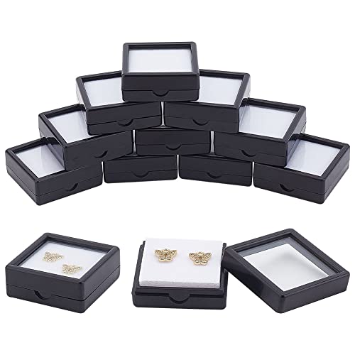 BENECREAT Boîte pierres précieuses noire 10 pcs couvercle transparent
