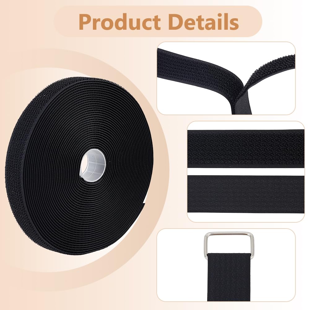 BENECREAT Sangle Auto-Agrippante Ruban Nylon Noir 20m 25mm