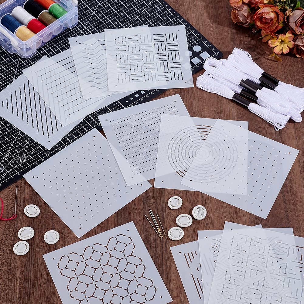 BENECREAT Kit Pochoirs Sashiko 38pcs motifs géométriques