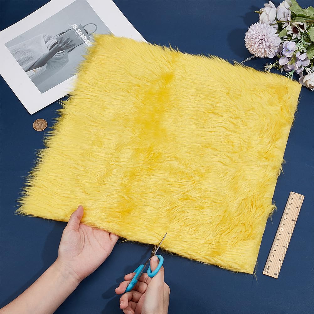 BENECREAT tissu fausse fourrure jaune 40x40cm poils 3cm