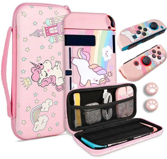 JYPS Licorne housse Nintendo Switch rigide rose coque TPU