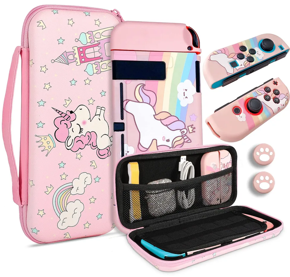JYPS Licorne housse Nintendo Switch rigide rose coque TPU