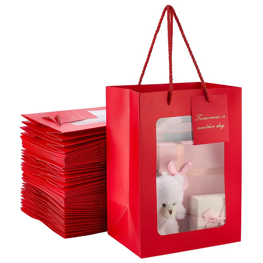 BENECREAT Sacs Cadeaux Fenêtre Rose 30pcs 25x18x13cm Carton