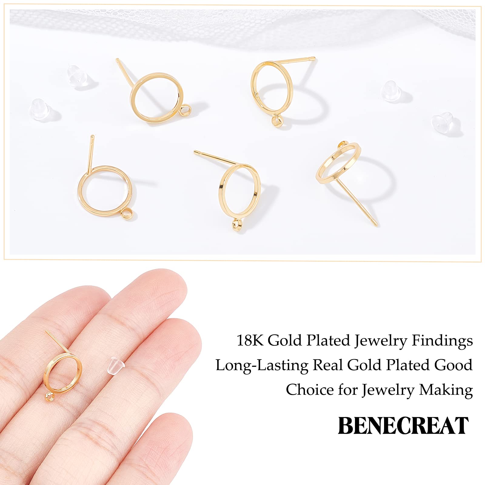 Benecreat Clous Oreille Laiton Doré 12,5mm Lot 20