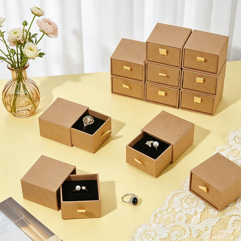 BENECREAT boîtes bijoux tiroir tan 5 cm lot 12 carton