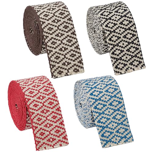 BENECREAT Ruban Jacquard Polyester Losange 50mm 4 Couleurs 8 Yards