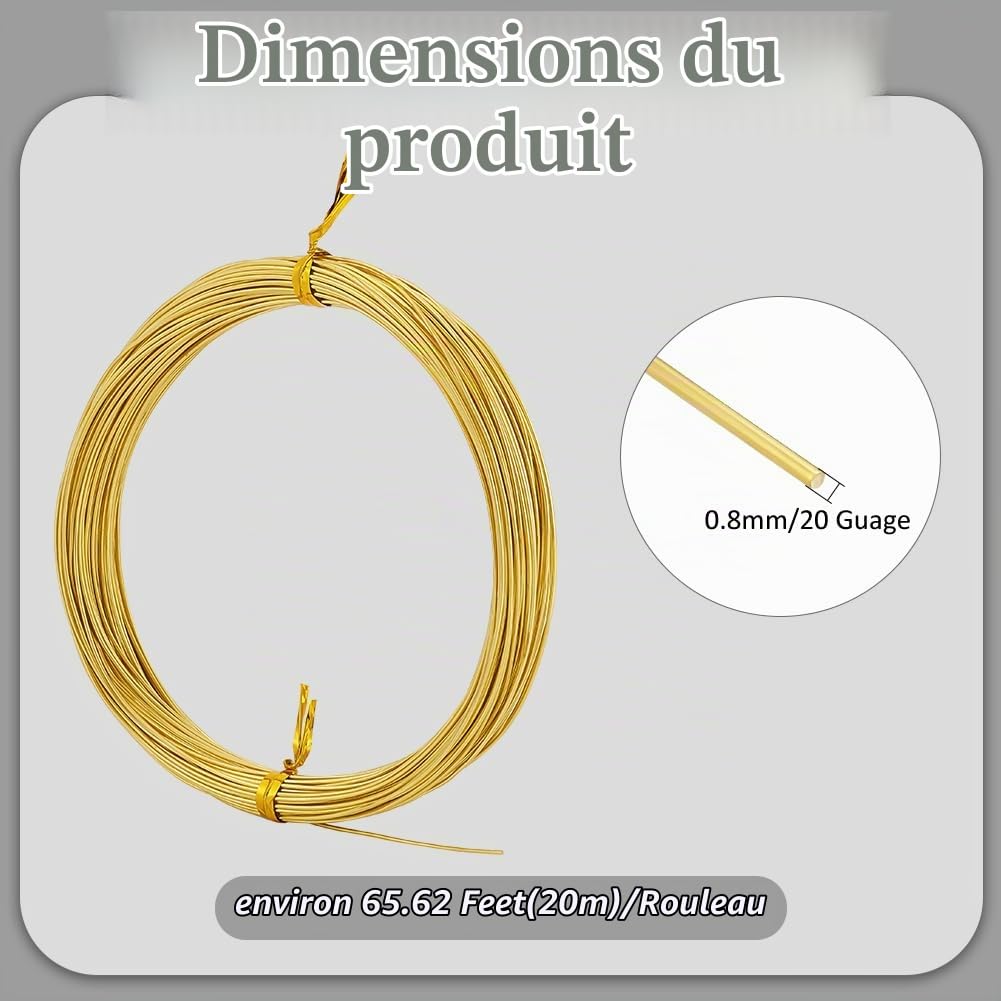 BENECREAT Fil laiton bijoux or 0,8mm 20m