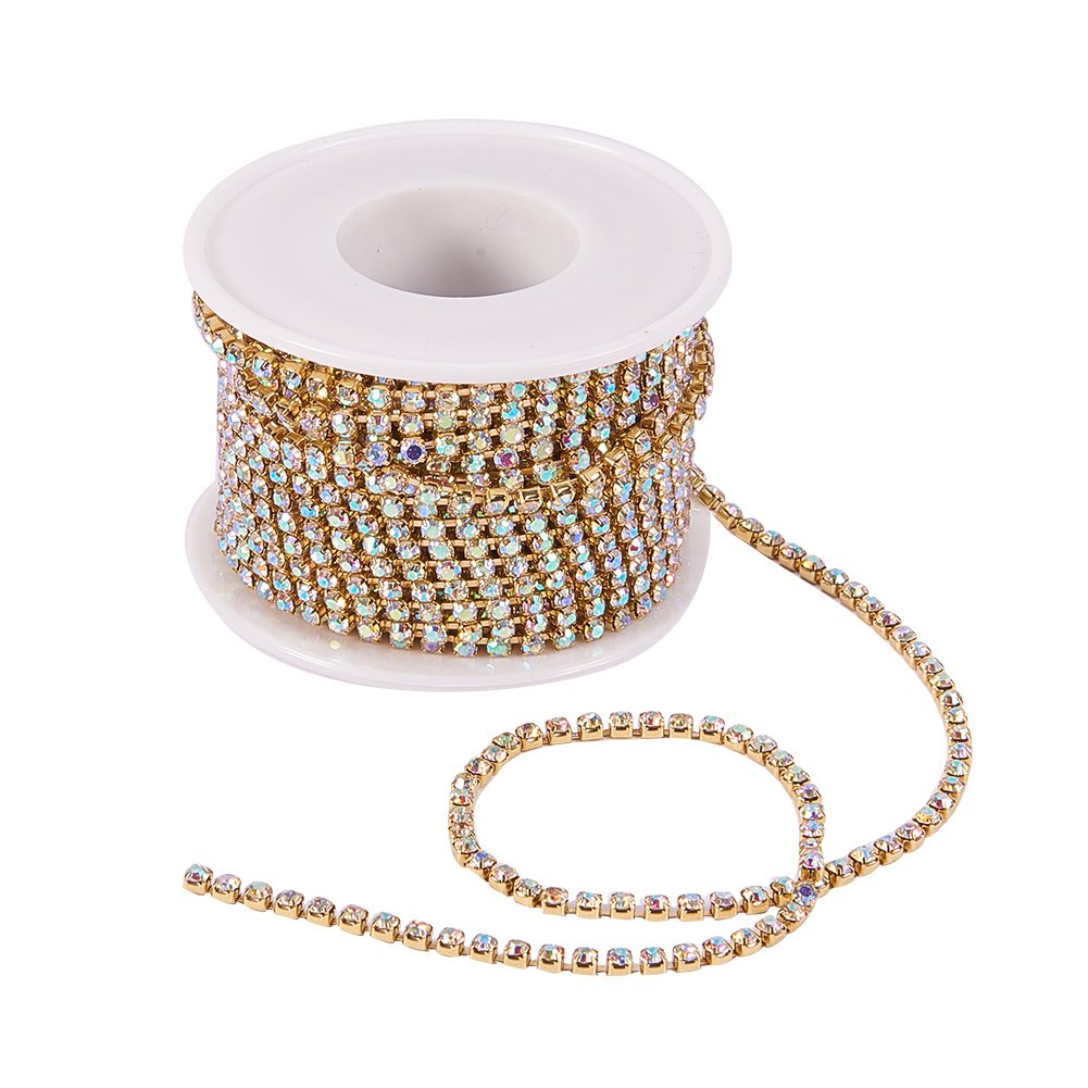 BENECREAT Chaîne Strass Cristal AB 2,6mm 9,14m Fond Or Couture