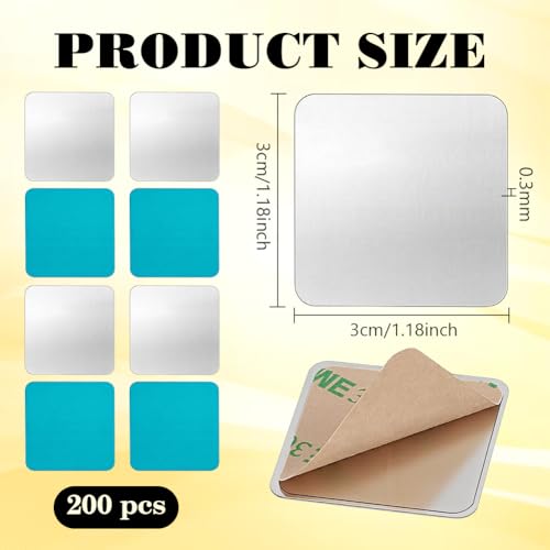BENECREAT plaques métal adhésives 30x30 mm lot 200 inox