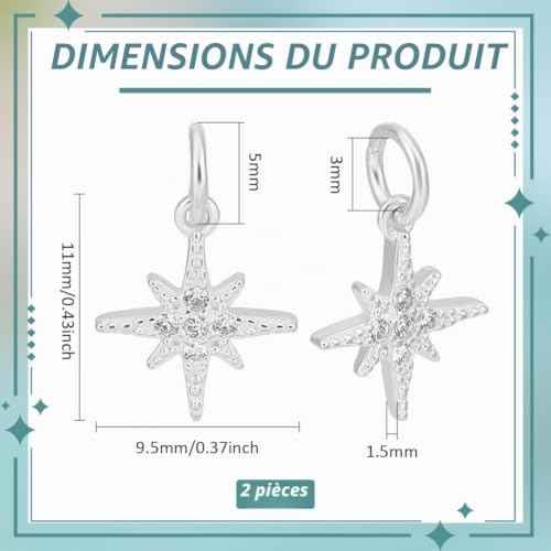 BENECREAT breloque étoile nord argent 925 strass