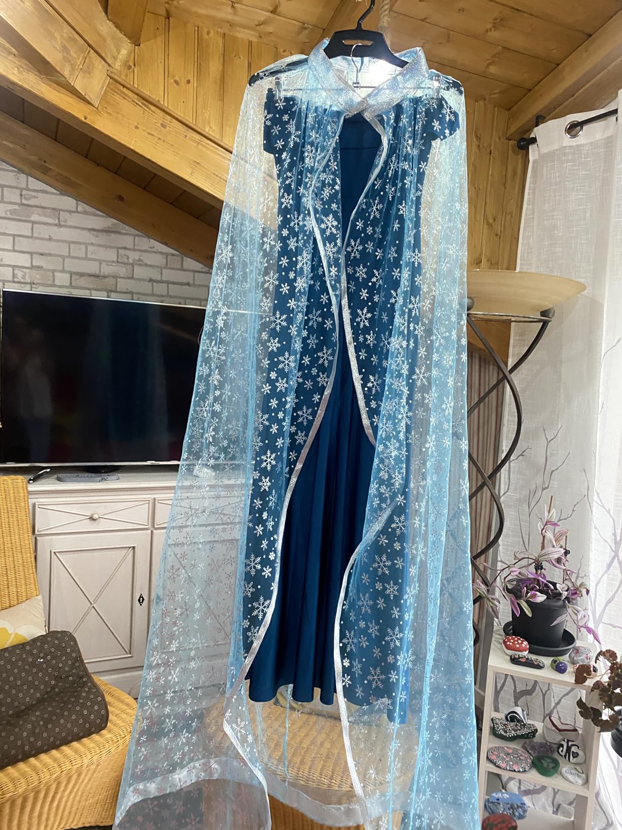 BENECREAT Tissu Tulle Bleu Flocon Argent 90x160cm Noël