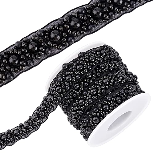 BENECREAT Ruban perlé noir strass 3m mariage