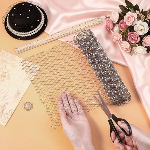 BENECREAT Tulle Filet Perles Noir 100x25cm Voile Mariage