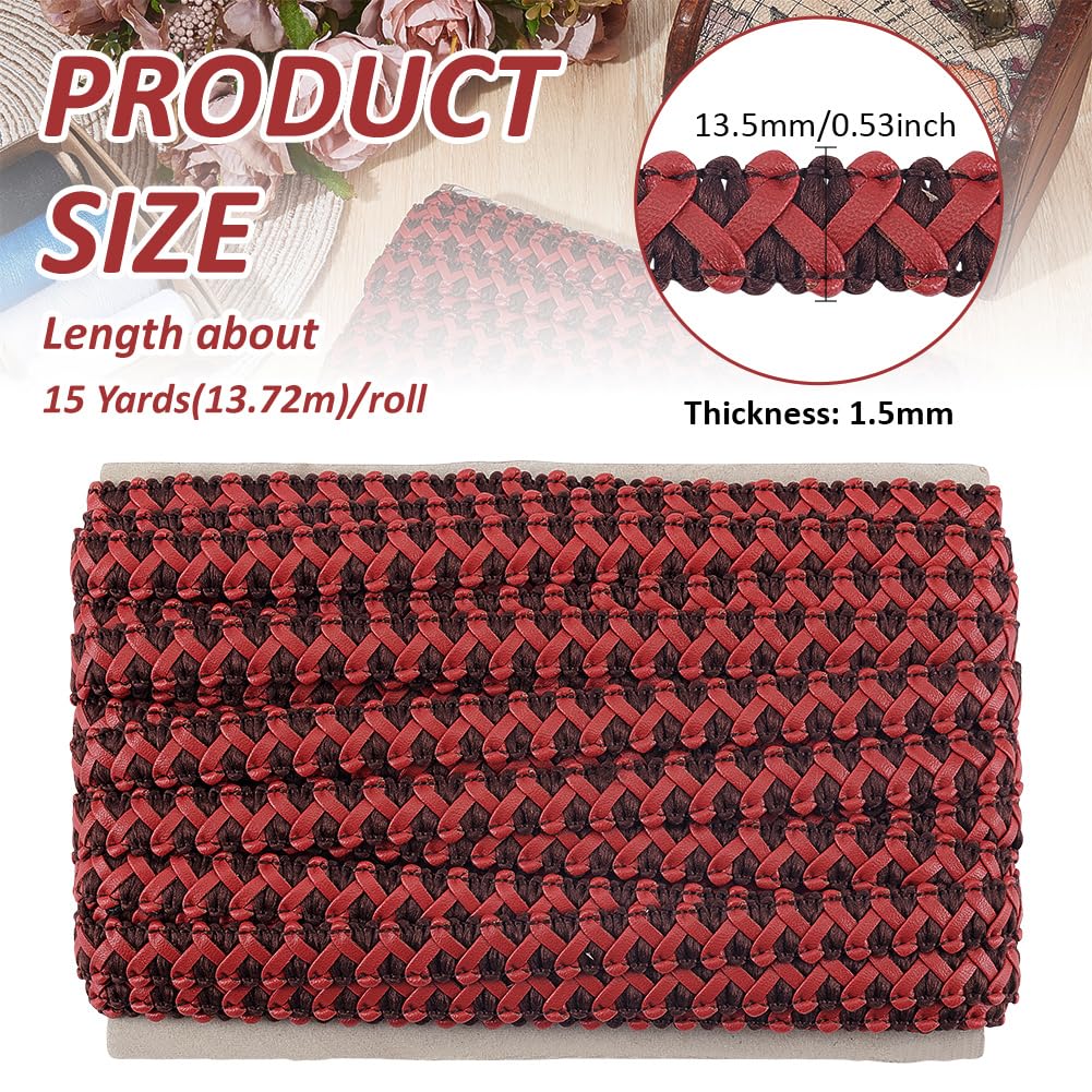 BENECREAT Galon Tressé Similicuir Rouge 13,5mm 13,72m