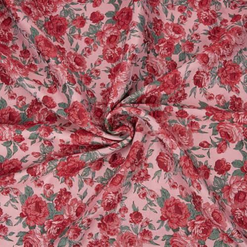 BENECREAT tissu polyester motif rose 100x140cm fleuri