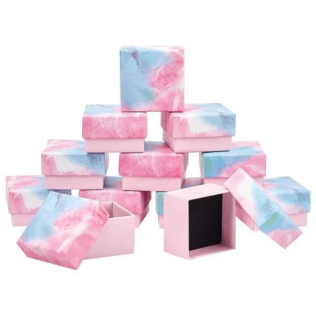 BENECREAT boîte bijoux carton rose marbré lot de 24 5,1 cm