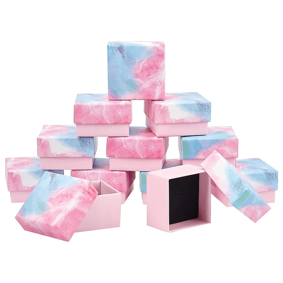 BENECREAT boîte bijoux carton rose marbré lot de 24 5,1 cm