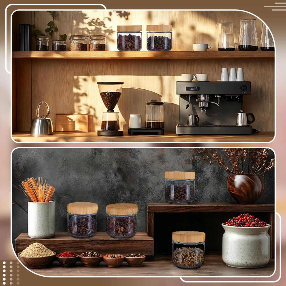 BENECREAT pots verre 350ml couvercle bois mocassin lot 6