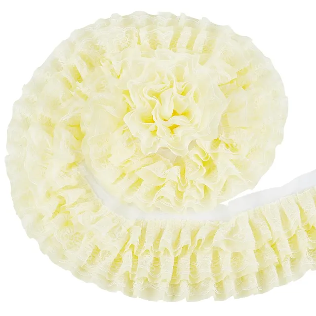 BENECREAT Galon Dentelle Plissée 3 Couches Jaune Clair 150mm x 2,3m