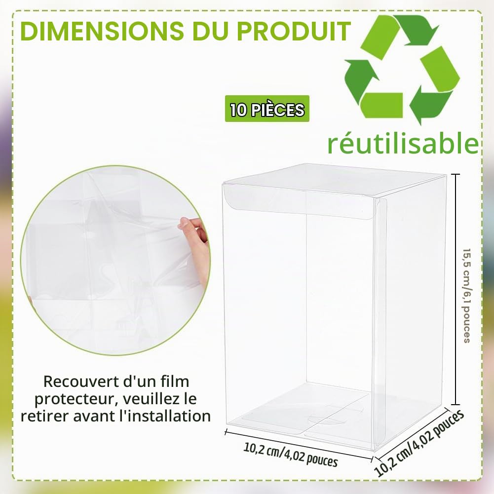 Benecreat boîte cadeau transparente 10x10x15 cm lot 10 PVC