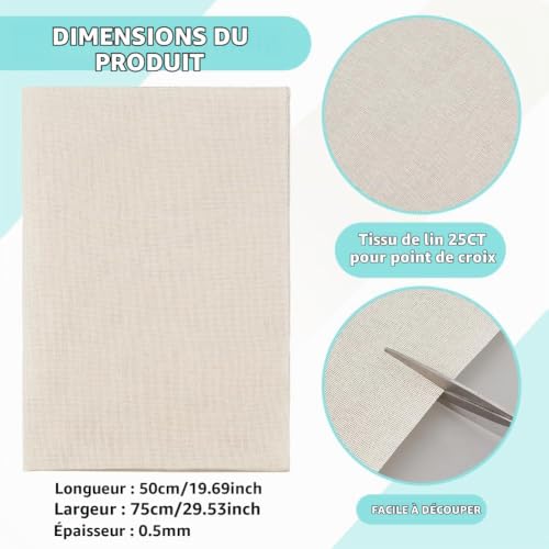 BENECREAT tissu lin point de croix 25 blanc 75x50 cm