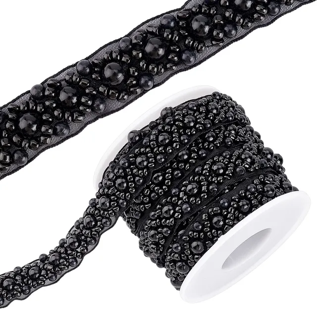 BENECREAT Ruban perlé noir strass 3m mariage