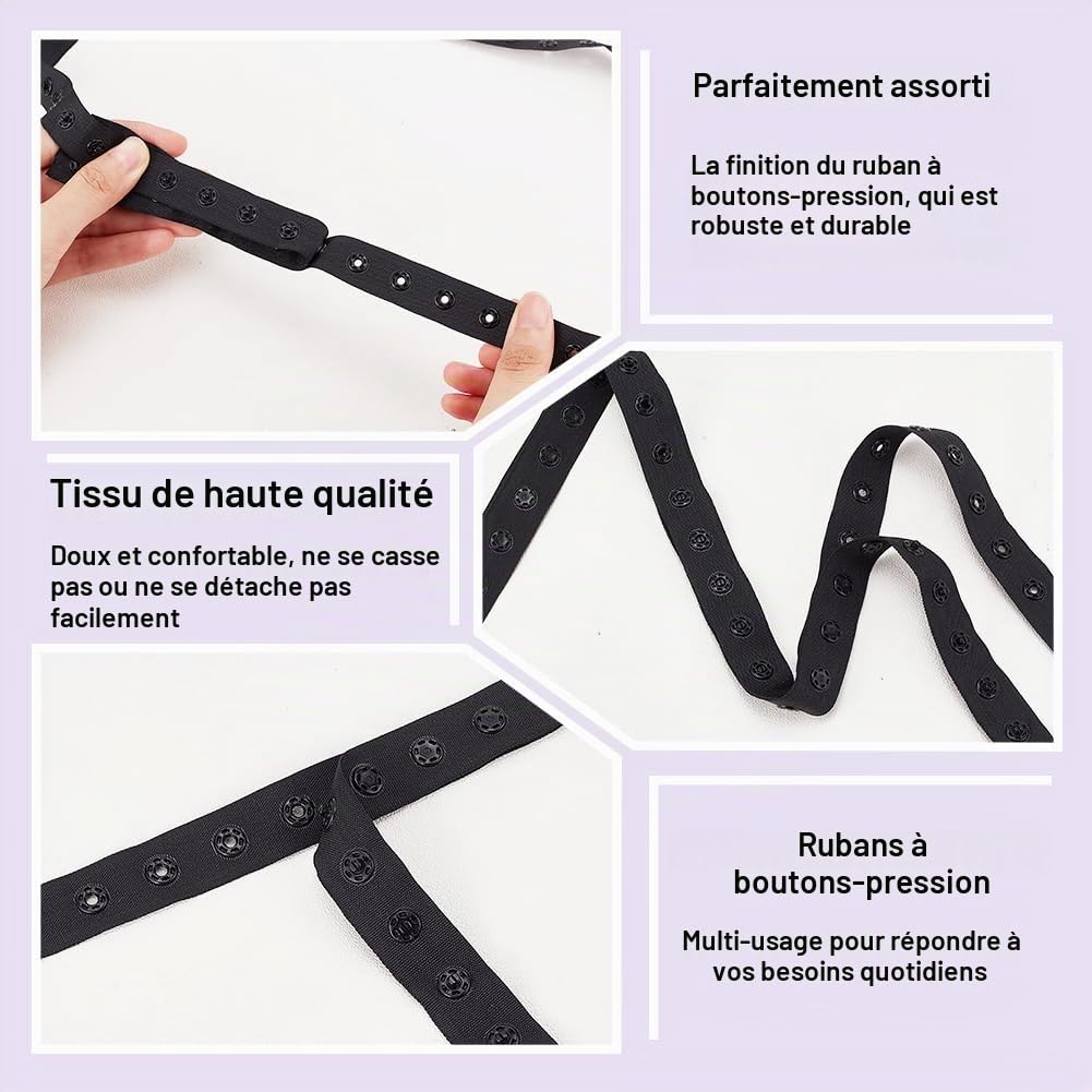 BENECREAT Ruban boutons-pression noir 18mm 4,57m