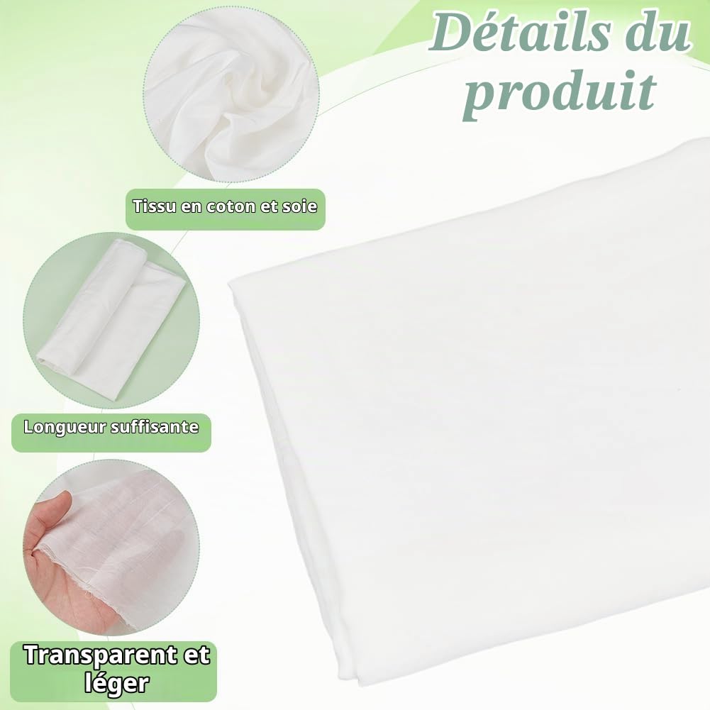 BENECREAT Tissu Organza Soie Blanc Pur 1mx1,4m