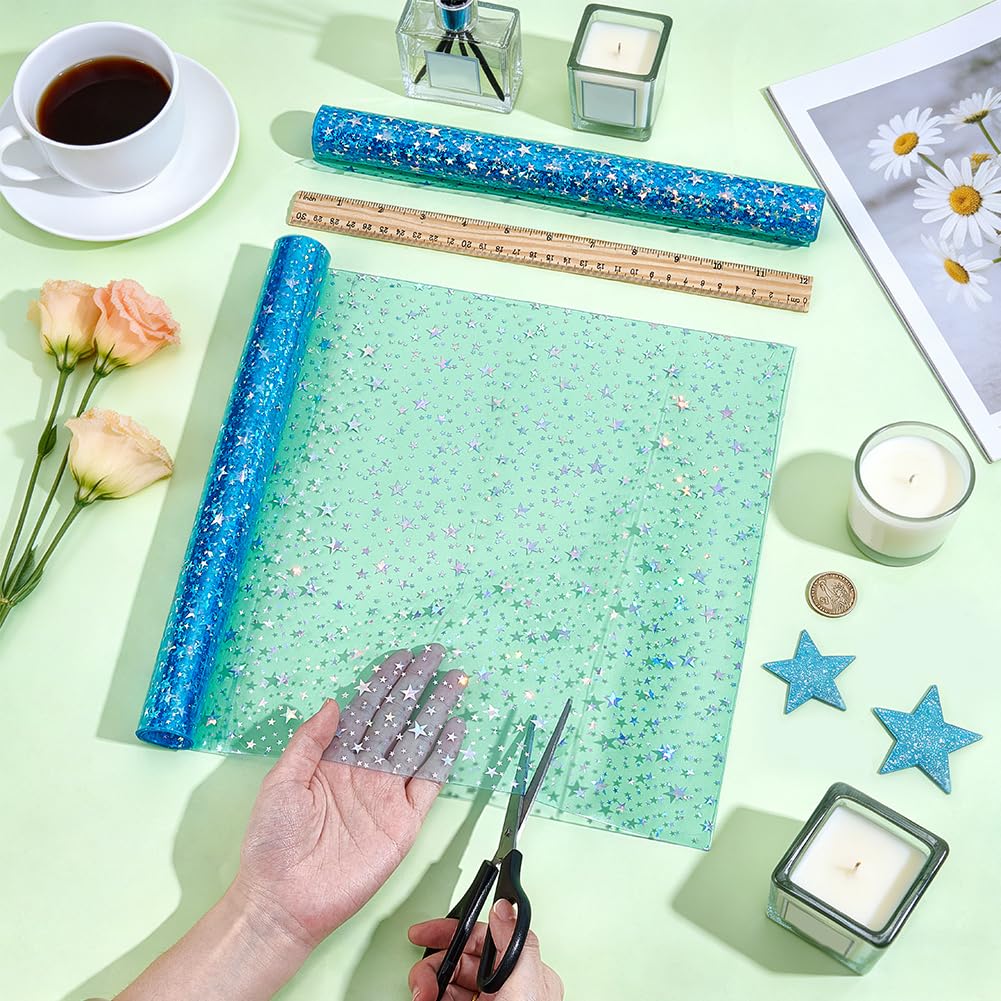 BENECREAT Feuille Vinyle Holographique Bleu Ciel Lot 2