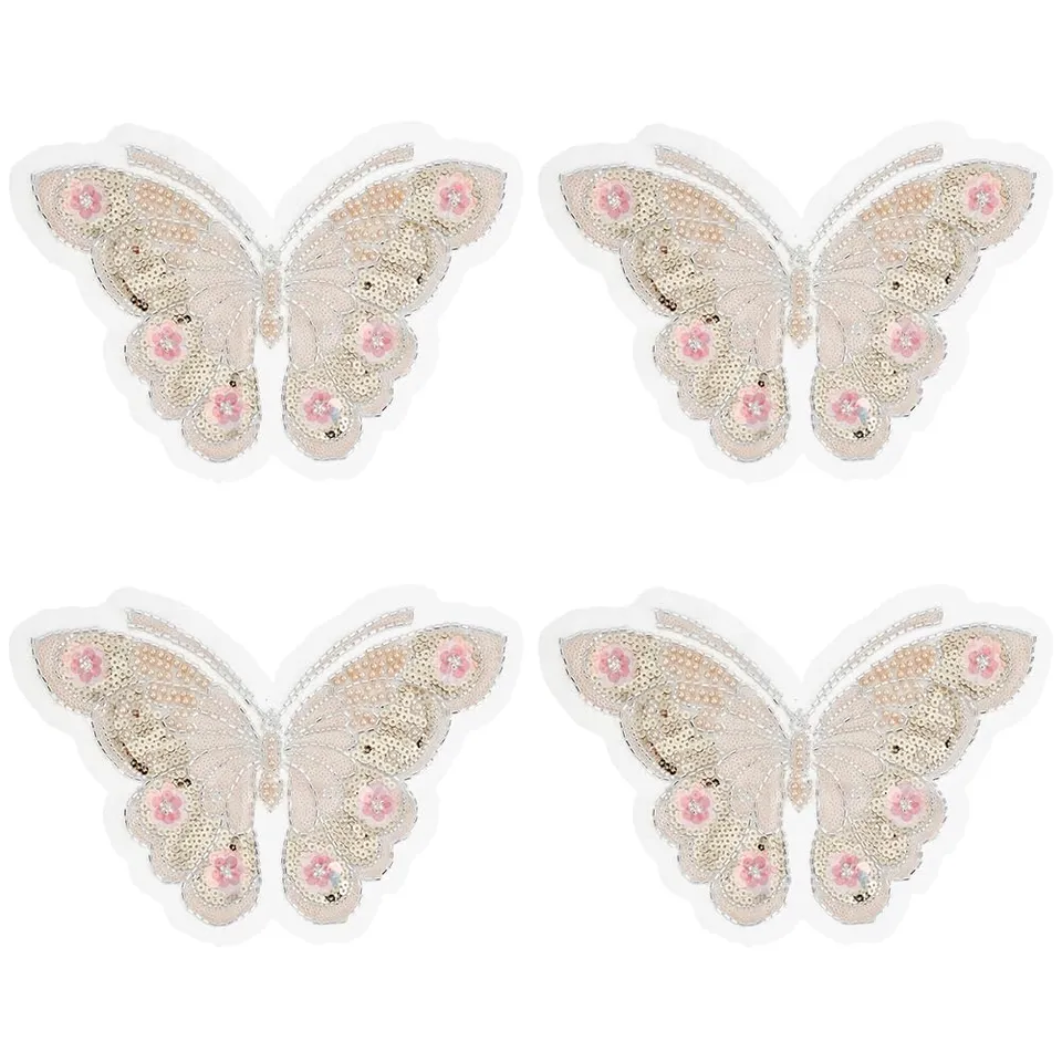 BENECREAT Patch Papillon Rose Applique Paillettes 17,5x25,2cm