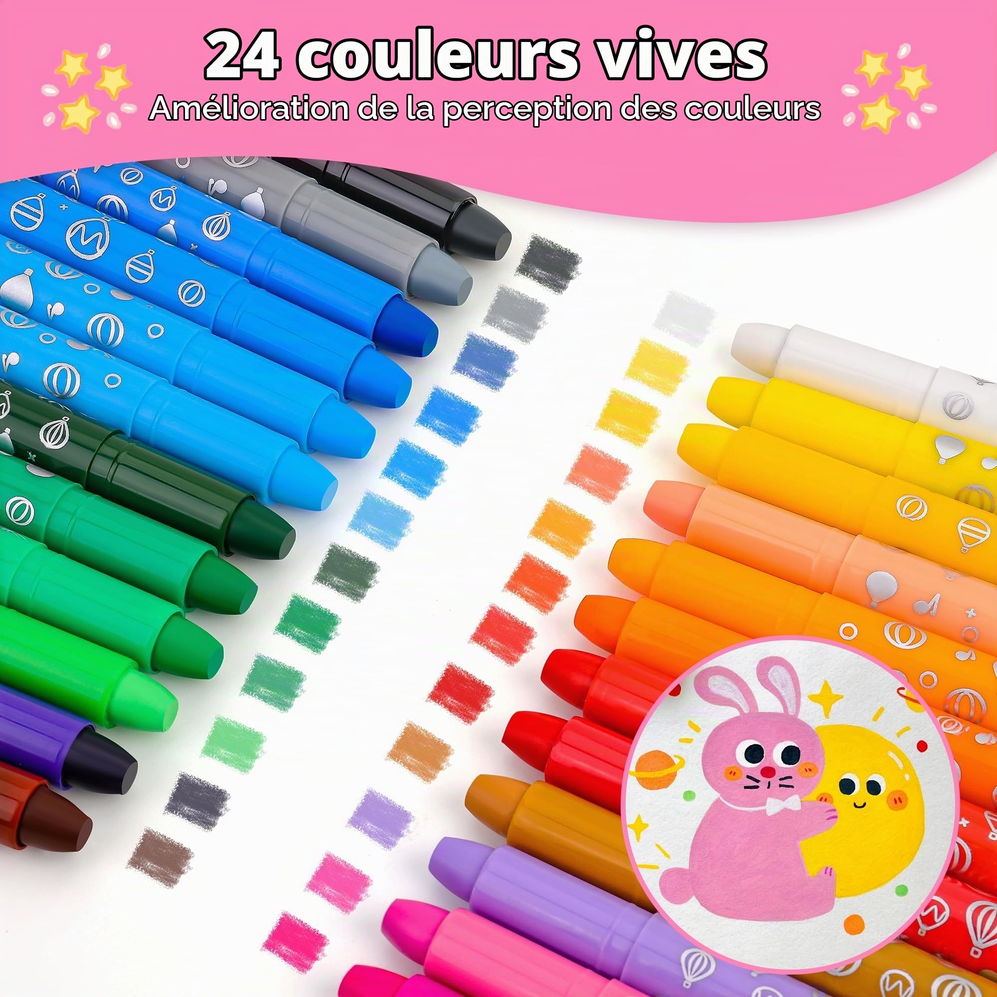 JYPS crayons enfants licorne 24 couleurs lavables
