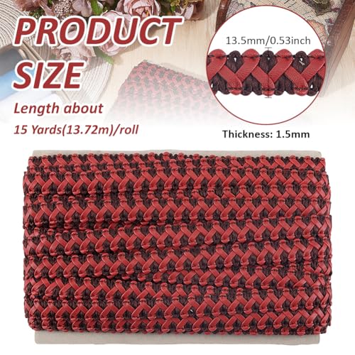BENECREAT Galon Tressé Similicuir Rouge 13,5mm 13,72m