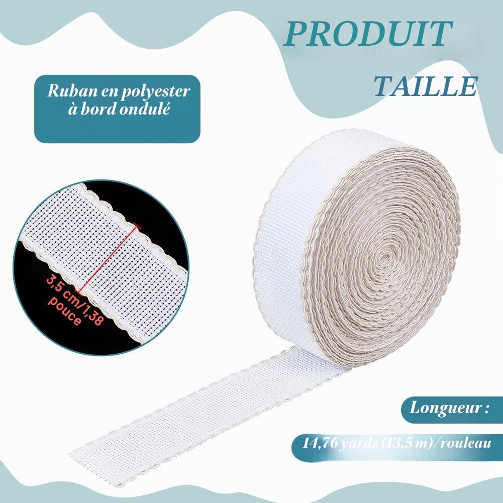 BENECREAT Bande Aïda Point de Croix Blanc Antique 3,5cm 13,5m