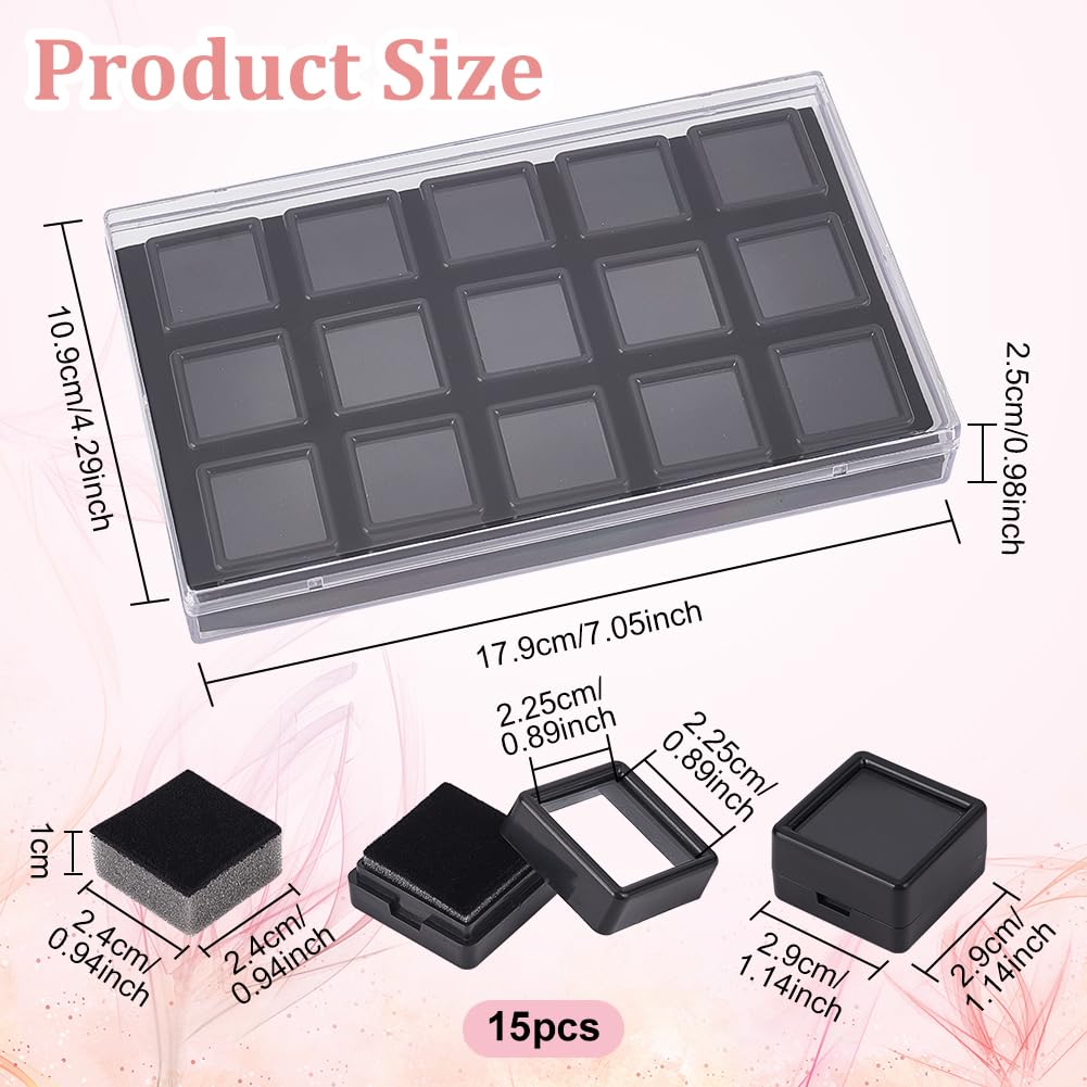 BENECREAT Boîtes Présentation Pierres Acrylique Noires 15pcs