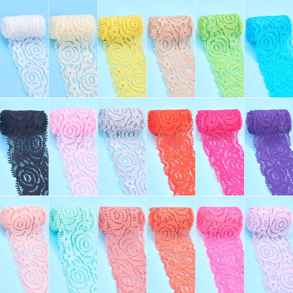 BENECREAT 18 Couleurs Ruban Dentelle Élastique 40mm 18 Yards