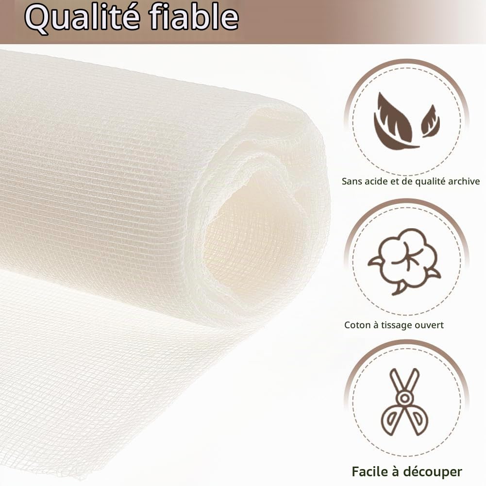 BENECREAT Toile gaze coton reliure livre 115x100cm 3 feuilles