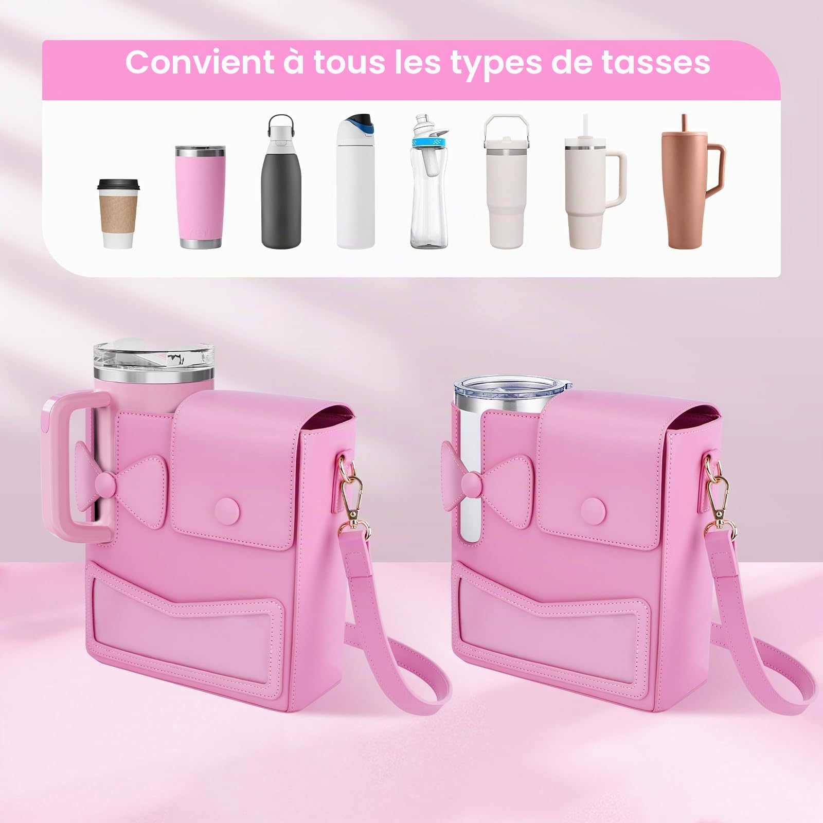 JYPS Stanley Cup 40oz sac porte-gourde rose bandoulière