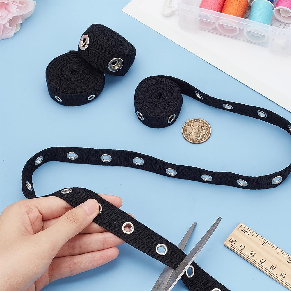 BENECREAT Ruban sergé à œillets noir 5,5m 3 rouleaux coton