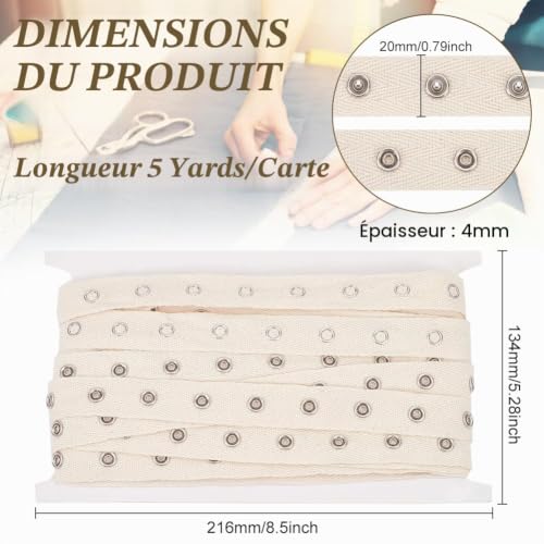 BENECREAT Ruban à Pressions Beige 4,6 m x 20 mm Coton