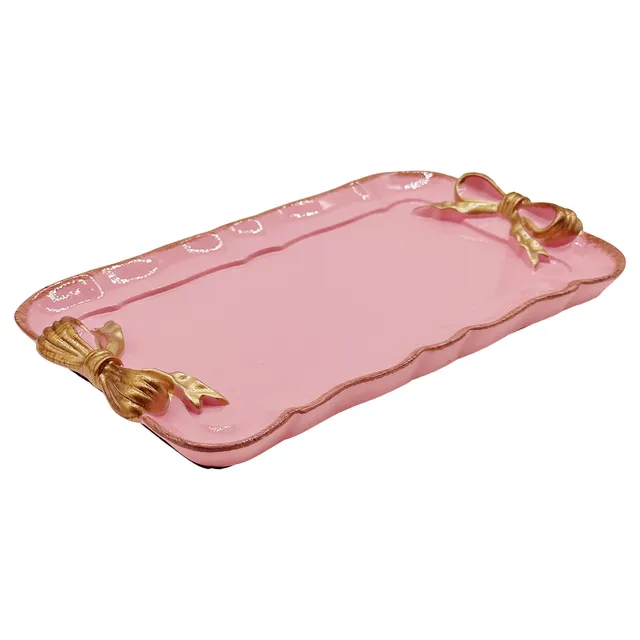 Cayway Plateau Résine Vintage Rectangle Rose Nœud