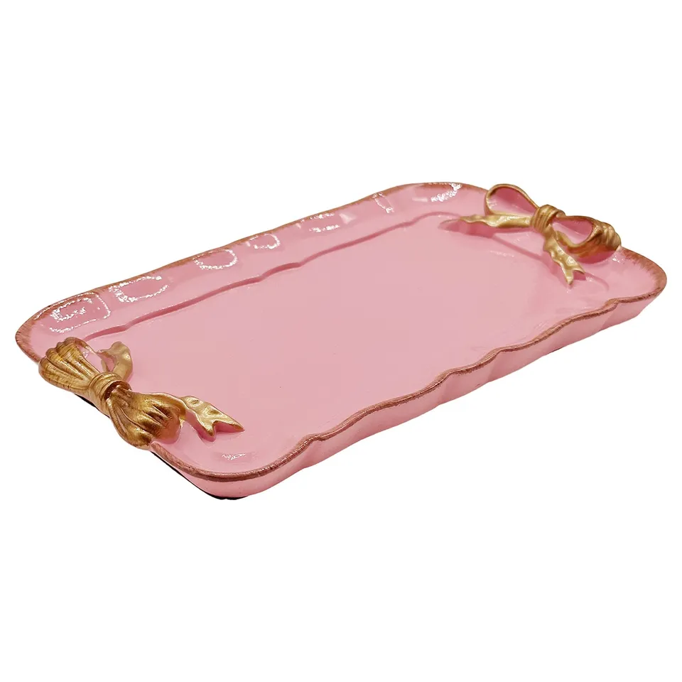 Cayway Plateau Résine Vintage Rectangle Rose Nœud