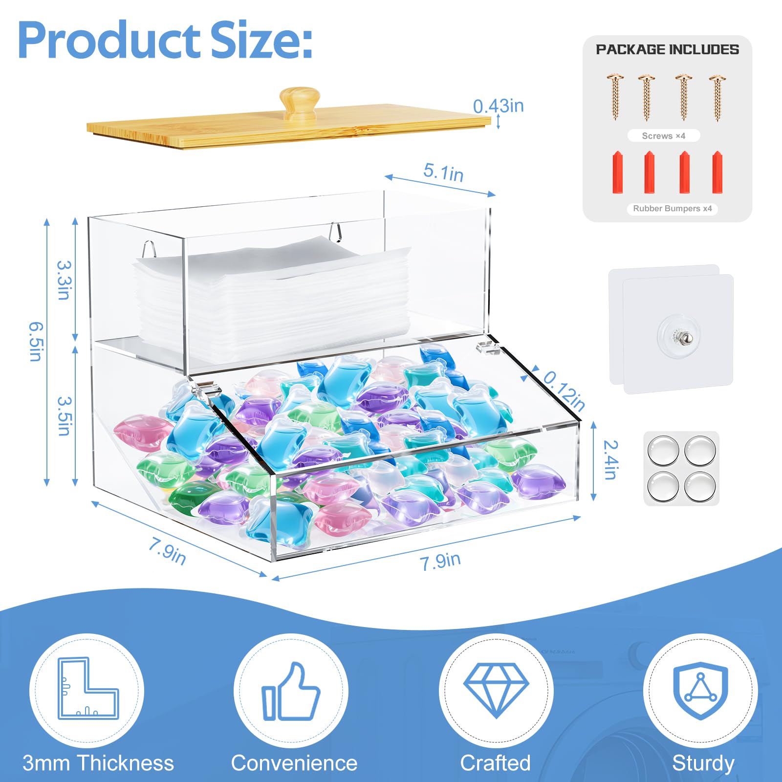 JYPS organisateur lessive acrylique 2 étages avec couvercles