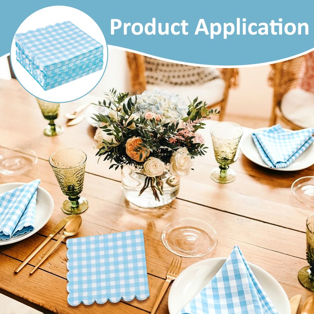 BENECREAT serviettes papier 150pcs bleu ciel carreaux