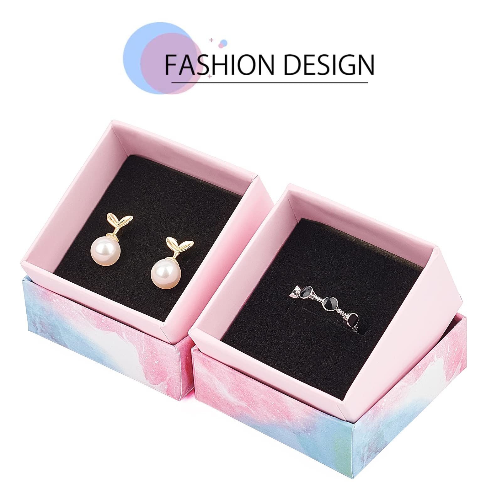 BENECREAT boîte bijoux carton rose marbré lot de 24 5,1 cm