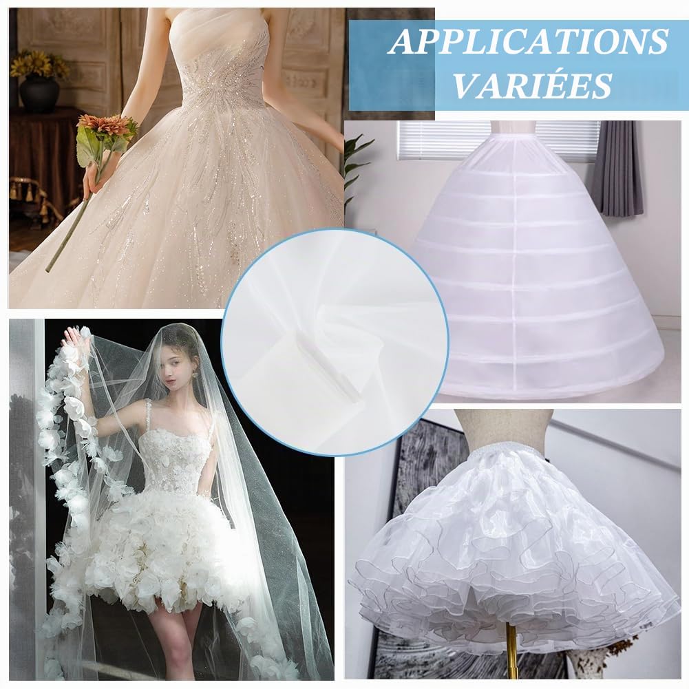 BENECREAT Tissu Crinoline Blanc 1,6x2m organza rigide