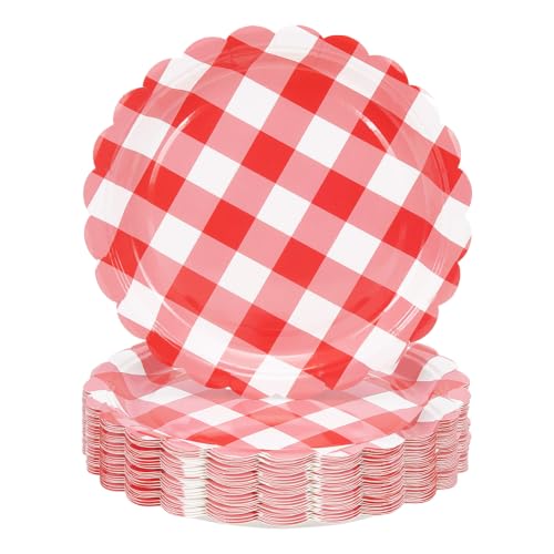 BENECREAT Assiettes Papier Vichy Rouge 178mm x100 Festonné