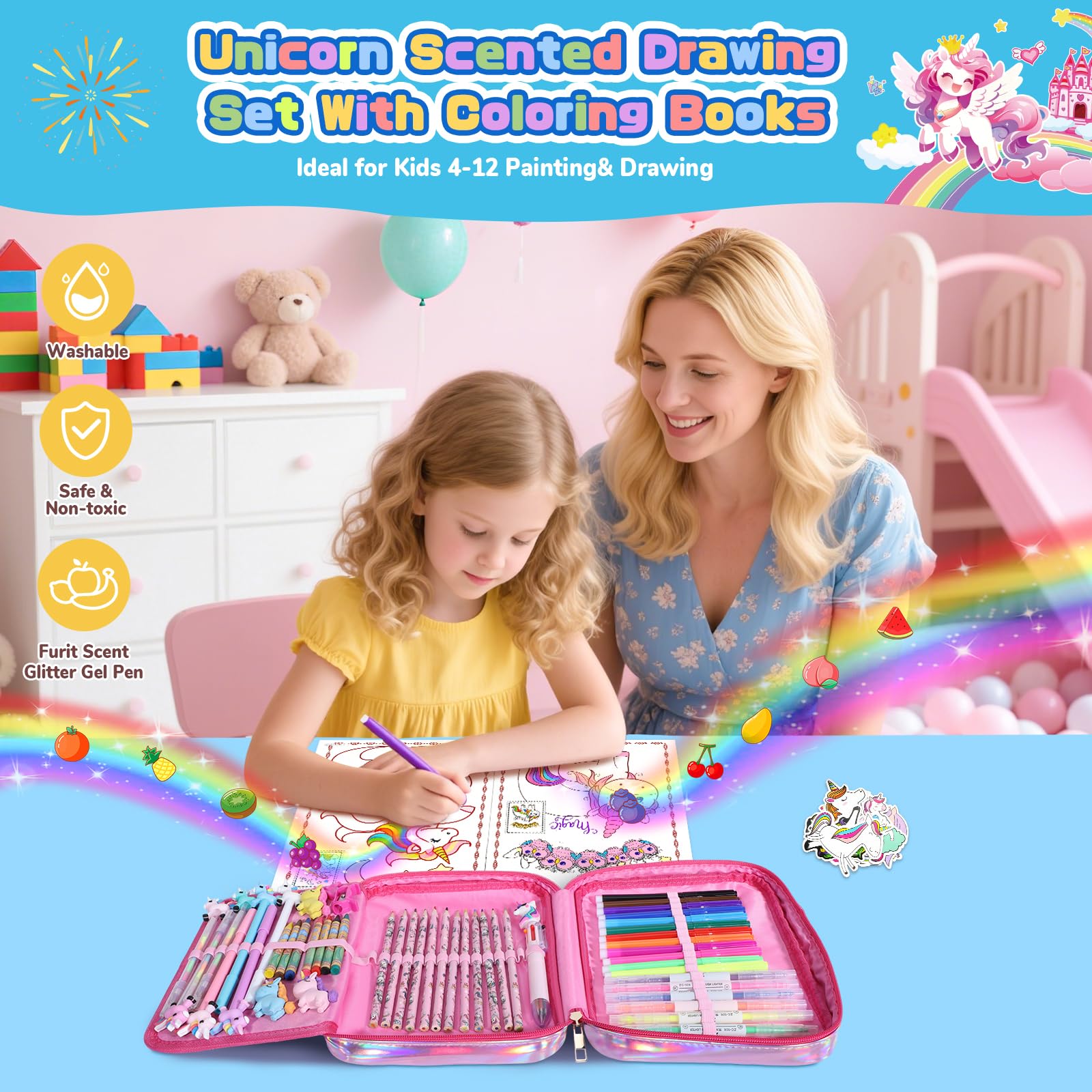 JYPS Licorne malette dessin enfant 73 pcs parfumés
