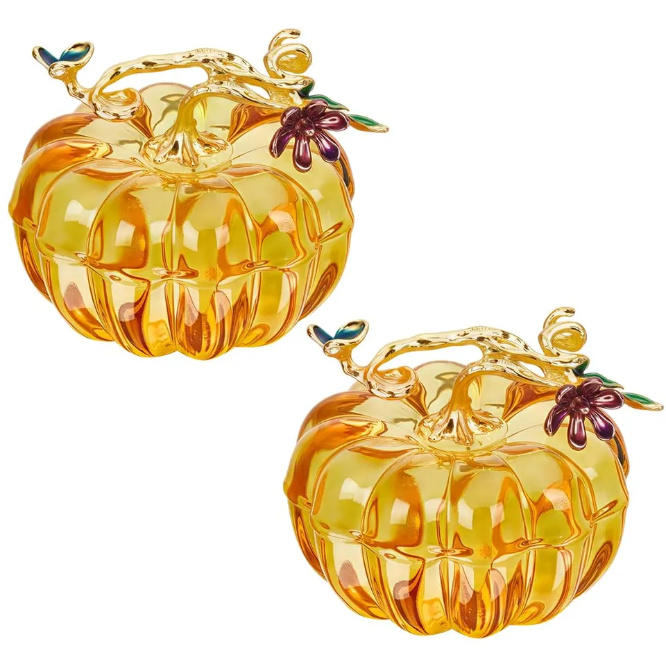 BENECREAT figurines citrouille verre doré 66 mm x2